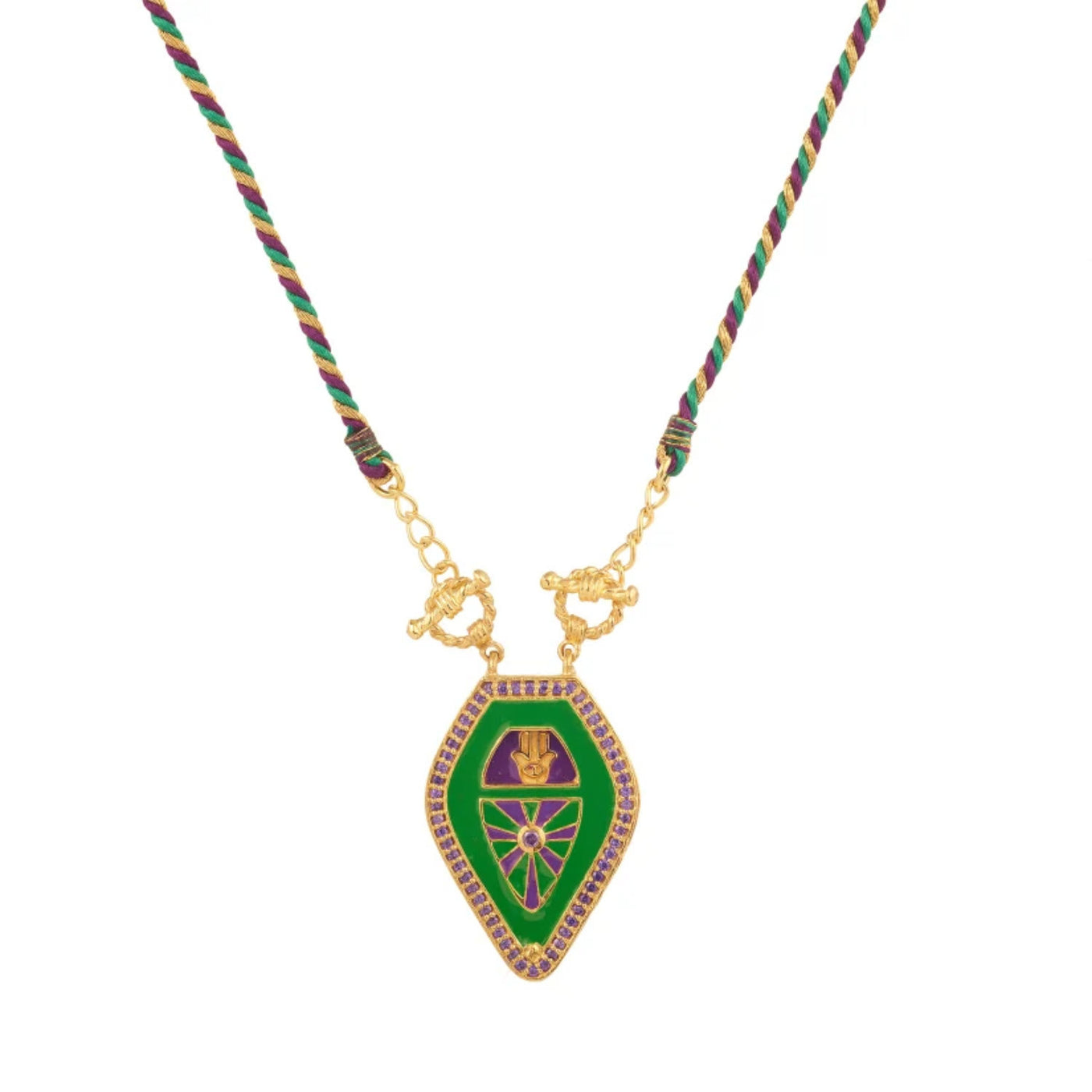 Olivenorma Ward Off Evil Hamsa Hand Evil Eye Tribal Charm Tarot Braided Rope Necklace - Green - image 4