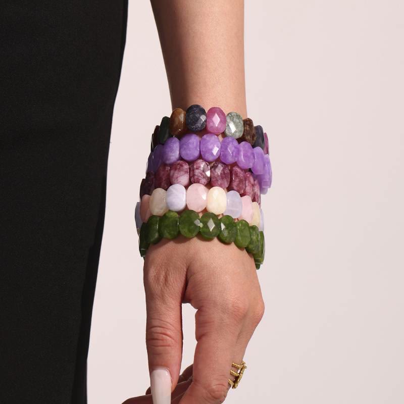 Olivenorma Natural Gemstone 14mm Facted Oval Beads Stretch Bracelet - image 25