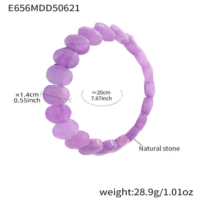Olivenorma Natural Gemstone 14mm Facted Oval Beads Stretch Bracelet - Lepidolite - image 9