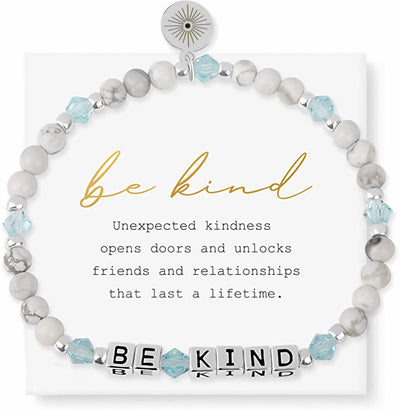 Olivenorma GIRL POWER Letter Words Meaningful Facted Beaded Gemstone Bracelet - BE KIND (Howlite) - image 2