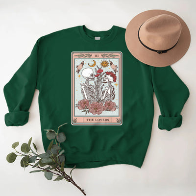 Olivenorma THE LOVER Skull Tarot Card Loose Fit Fleece Pullover Crewneck Sweatshirt - Green - 2XL - image 13