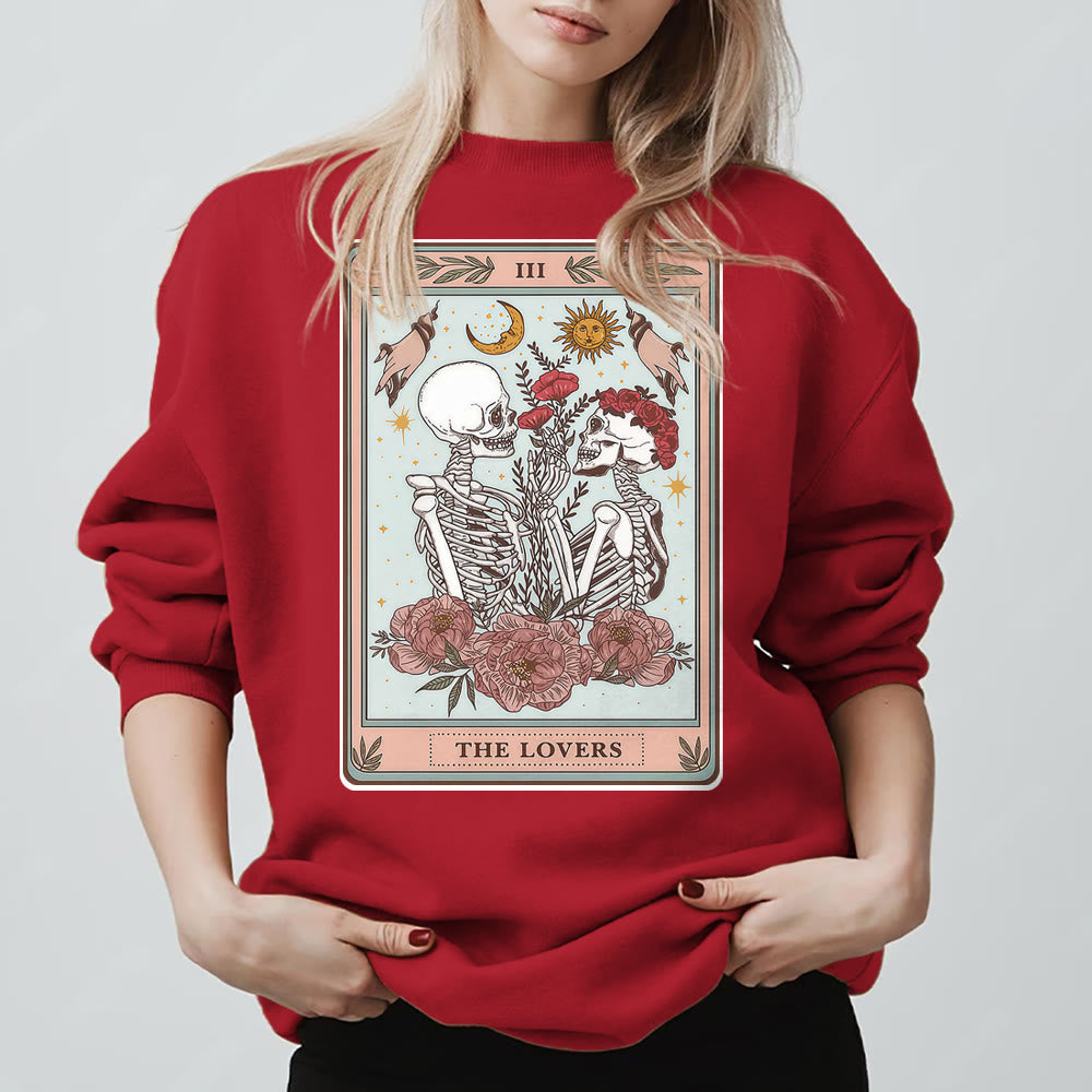Olivenorma THE LOVER Skull Tarot Card Loose Fit Fleece Pullover Crewneck Sweatshirt - image 12