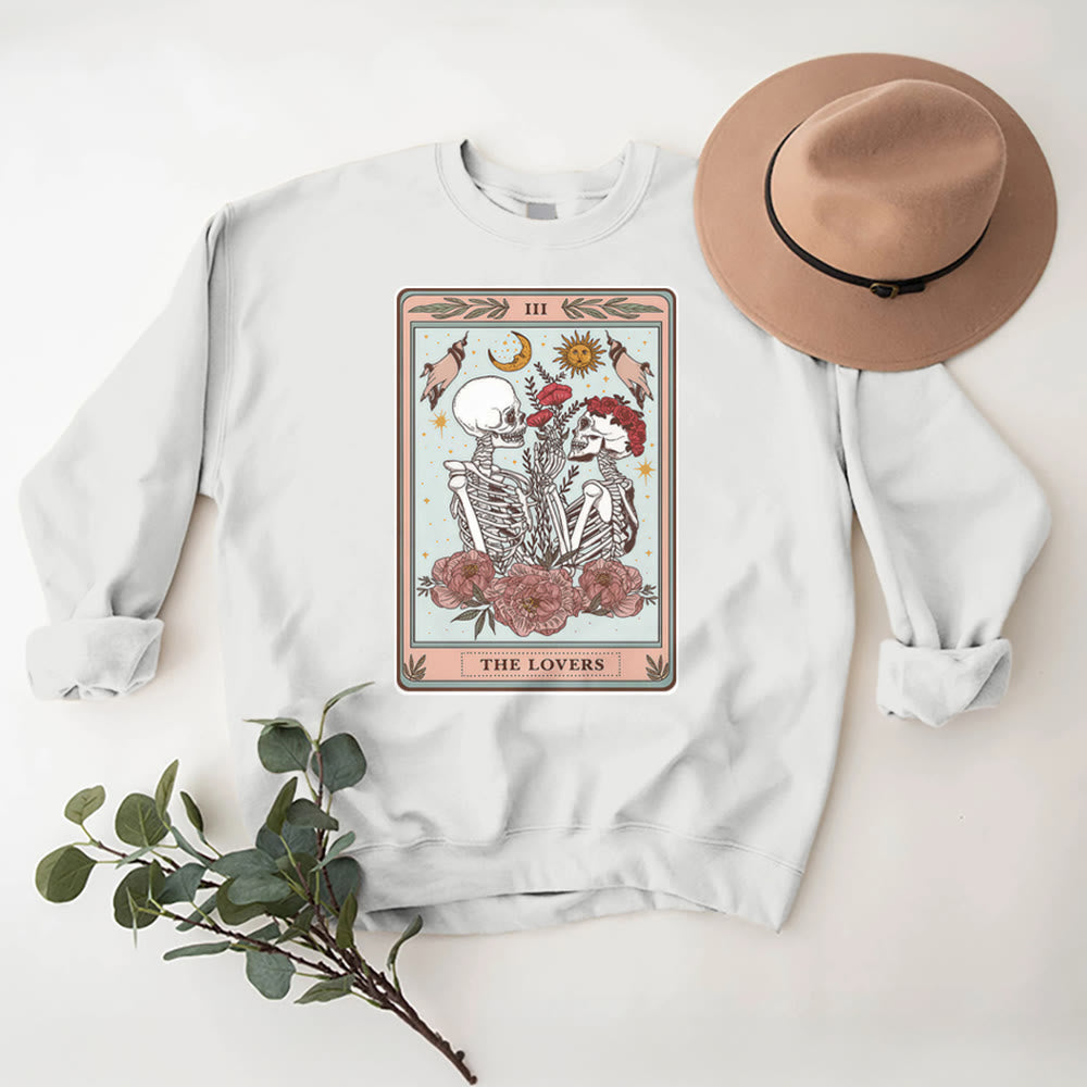 Olivenorma THE LOVER Skull Tarot Card Loose Fit Fleece Pullover Crewneck Sweatshirt - White - 2XL - image 3