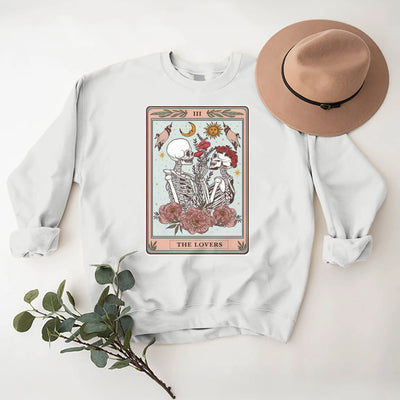 Olivenorma THE LOVER Skull Tarot Card Loose Fit Fleece Pullover Crewneck Sweatshirt - White - 2XL - image 3