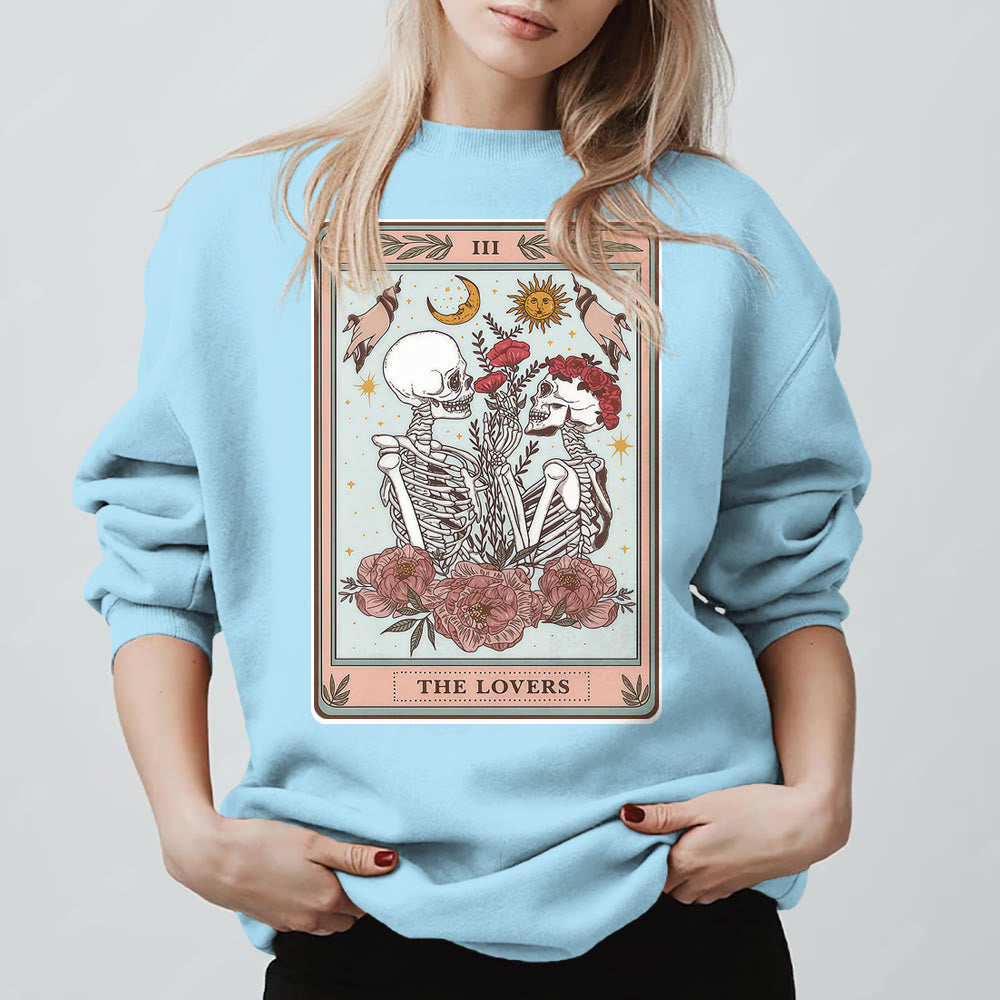 Olivenorma THE LOVER Skull Tarot Card Loose Fit Fleece Pullover Crewneck Sweatshirt - image 16