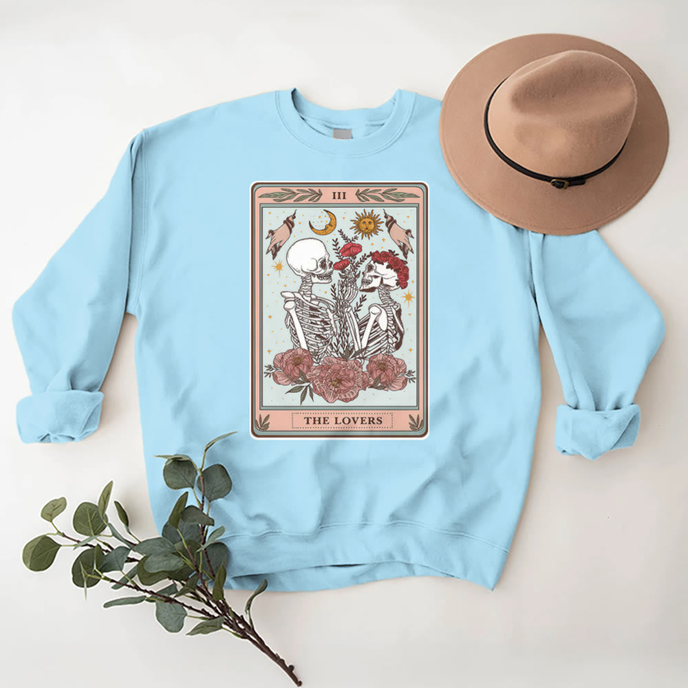Olivenorma THE LOVER Skull Tarot Card Loose Fit Fleece Pullover Crewneck Sweatshirt - Blue - 2XL - image 15