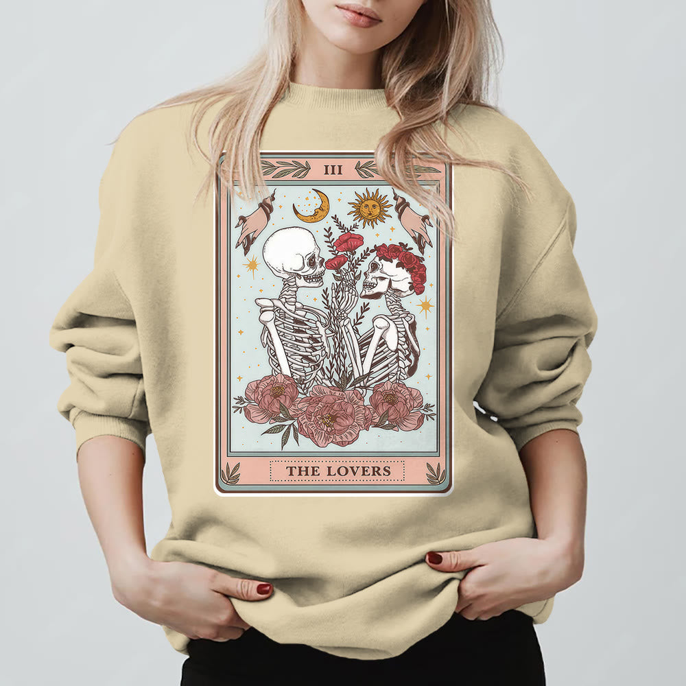 Olivenorma THE LOVER Skull Tarot Card Loose Fit Fleece Pullover Crewneck Sweatshirt - image 1