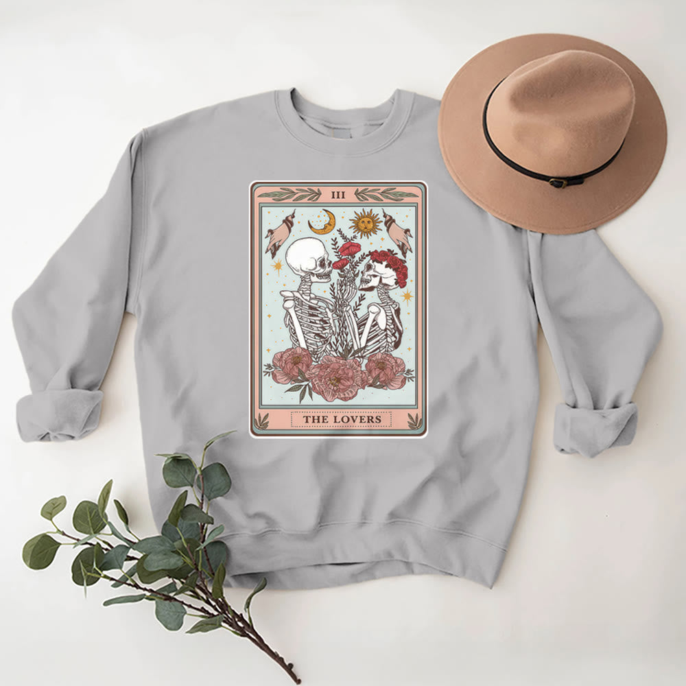 Olivenorma THE LOVER Skull Tarot Card Loose Fit Fleece Pullover Crewneck Sweatshirt - Grey - 2XL - image 7