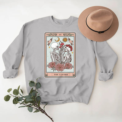 Olivenorma THE LOVER Skull Tarot Card Loose Fit Fleece Pullover Crewneck Sweatshirt - Grey - 2XL - image 7