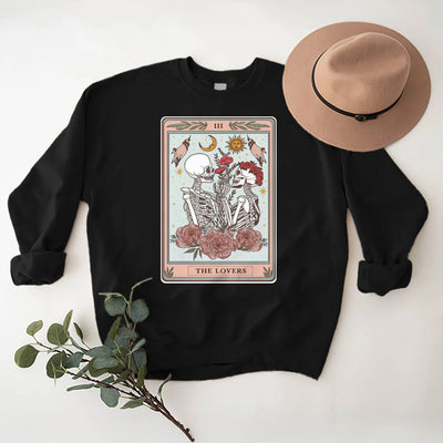 Olivenorma THE LOVER Skull Tarot Card Loose Fit Fleece Pullover Crewneck Sweatshirt - Black - 2XL - image 5