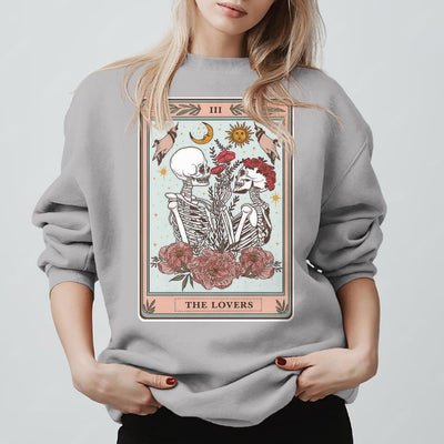 Olivenorma THE LOVER Skull Tarot Card Loose Fit Fleece Pullover Crewneck Sweatshirt - image 8