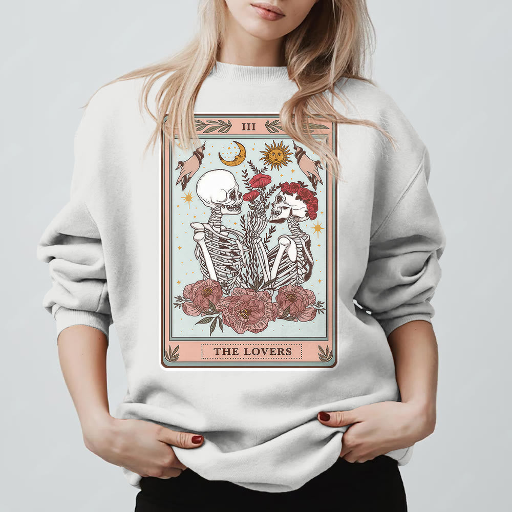 Olivenorma THE LOVER Skull Tarot Card Loose Fit Fleece Pullover Crewneck Sweatshirt - image 4