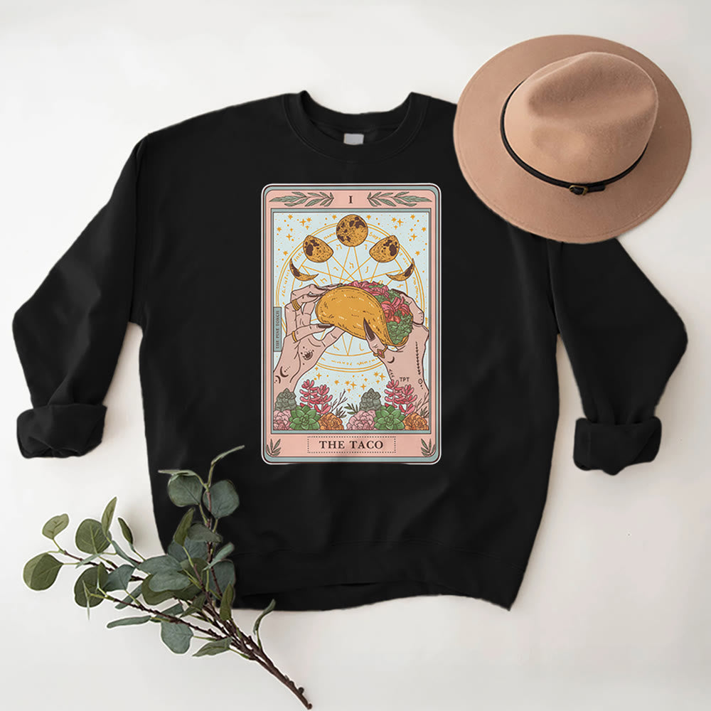 Olivenorma THE TACO Moon Phase Funny Tarot Card Fleece Loose Sweatshirt - Black - 2XL - image 5