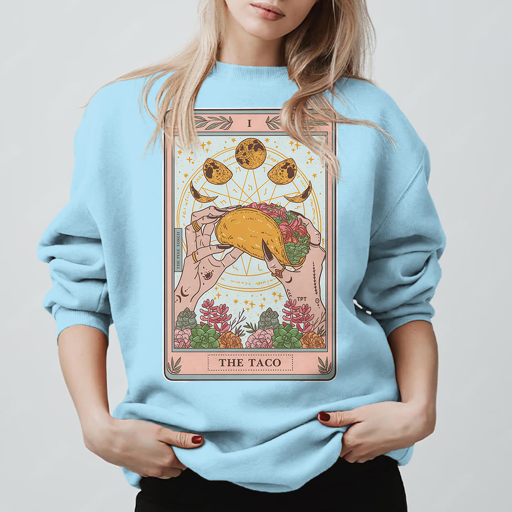 Olivenorma THE TACO Moon Phase Funny Tarot Card Fleece Loose Sweatshirt - image 1
