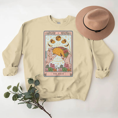 Olivenorma THE TACO Moon Phase Funny Tarot Card Fleece Loose Sweatshirt - LightYellow - 2XL - image 11