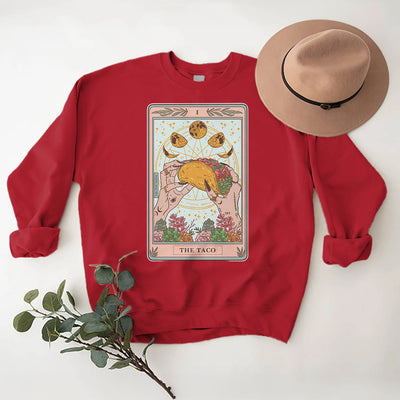 Olivenorma THE TACO Moon Phase Funny Tarot Card Fleece Loose Sweatshirt - Red - 2XL - image 13