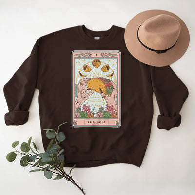 Olivenorma THE TACO Moon Phase Funny Tarot Card Fleece Loose Sweatshirt - Brown - 2XL - image 9