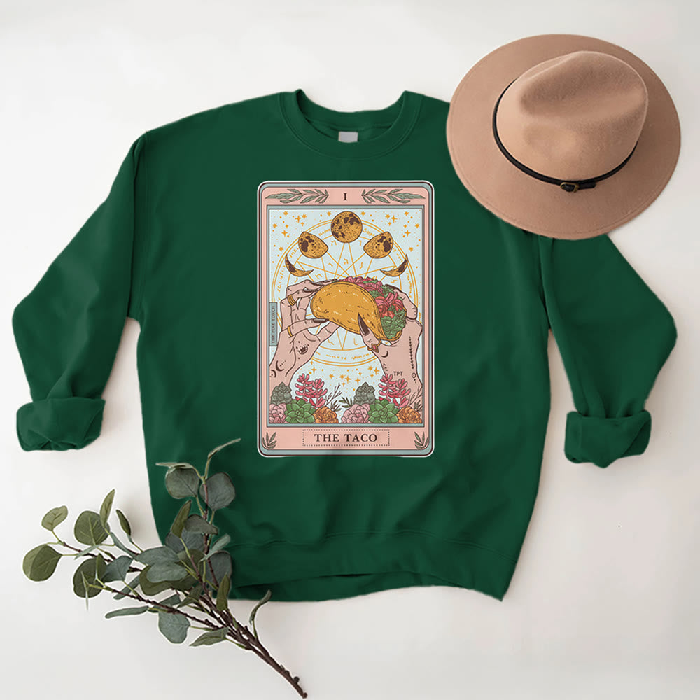 Olivenorma THE TACO Moon Phase Funny Tarot Card Fleece Loose Sweatshirt - Green - 2XL - image 15