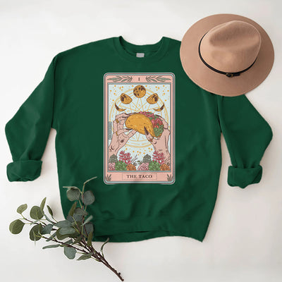 Olivenorma THE TACO Moon Phase Funny Tarot Card Fleece Loose Sweatshirt - Green - 2XL - image 15