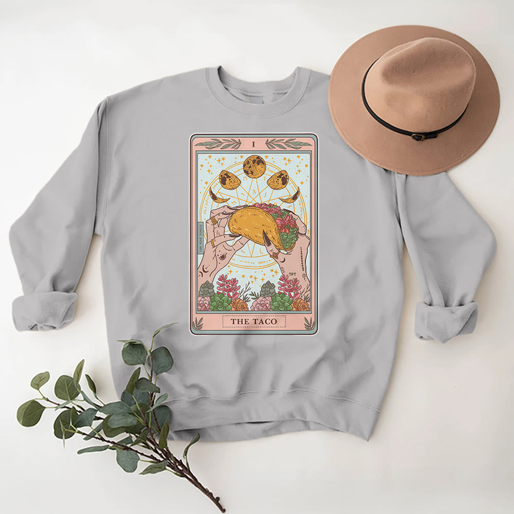 Olivenorma THE TACO Moon Phase Funny Tarot Card Fleece Loose Sweatshirt - Grey - 2XL - image 7