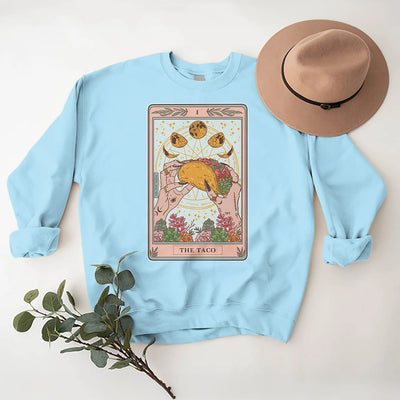 Olivenorma THE TACO Moon Phase Funny Tarot Card Fleece Loose Sweatshirt - Blue - 2XL - image 0