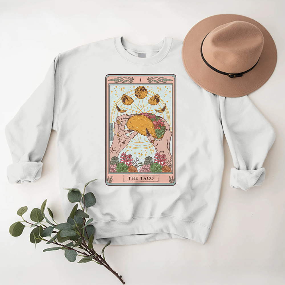 Olivenorma THE TACO Moon Phase Funny Tarot Card Fleece Loose Sweatshirt - White - 2XL - image 3