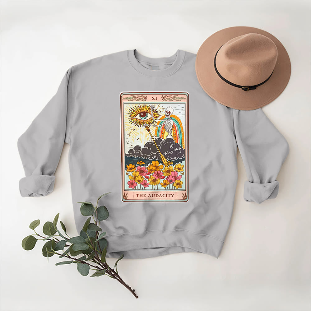 Olivenorma THE AUDACITY Skull Tarot Card Unisex Crewneck Pullover Sweatshirt - Grey - 2XL - image 5