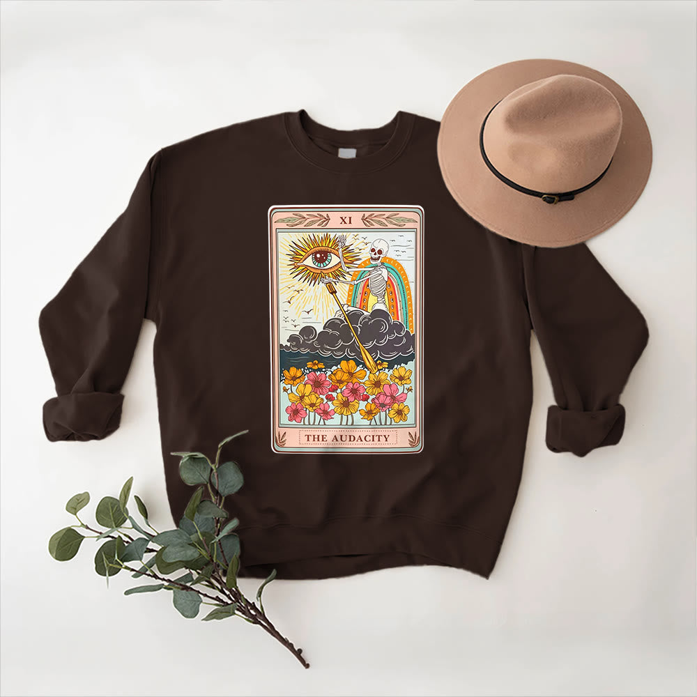 Olivenorma THE AUDACITY Skull Tarot Card Unisex Crewneck Pullover Sweatshirt - Brown - 2XL - image 7