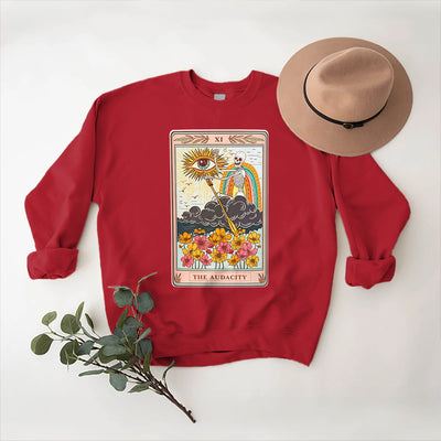 Olivenorma THE AUDACITY Skull Tarot Card Unisex Crewneck Pullover Sweatshirt - Red - 2XL - image 11