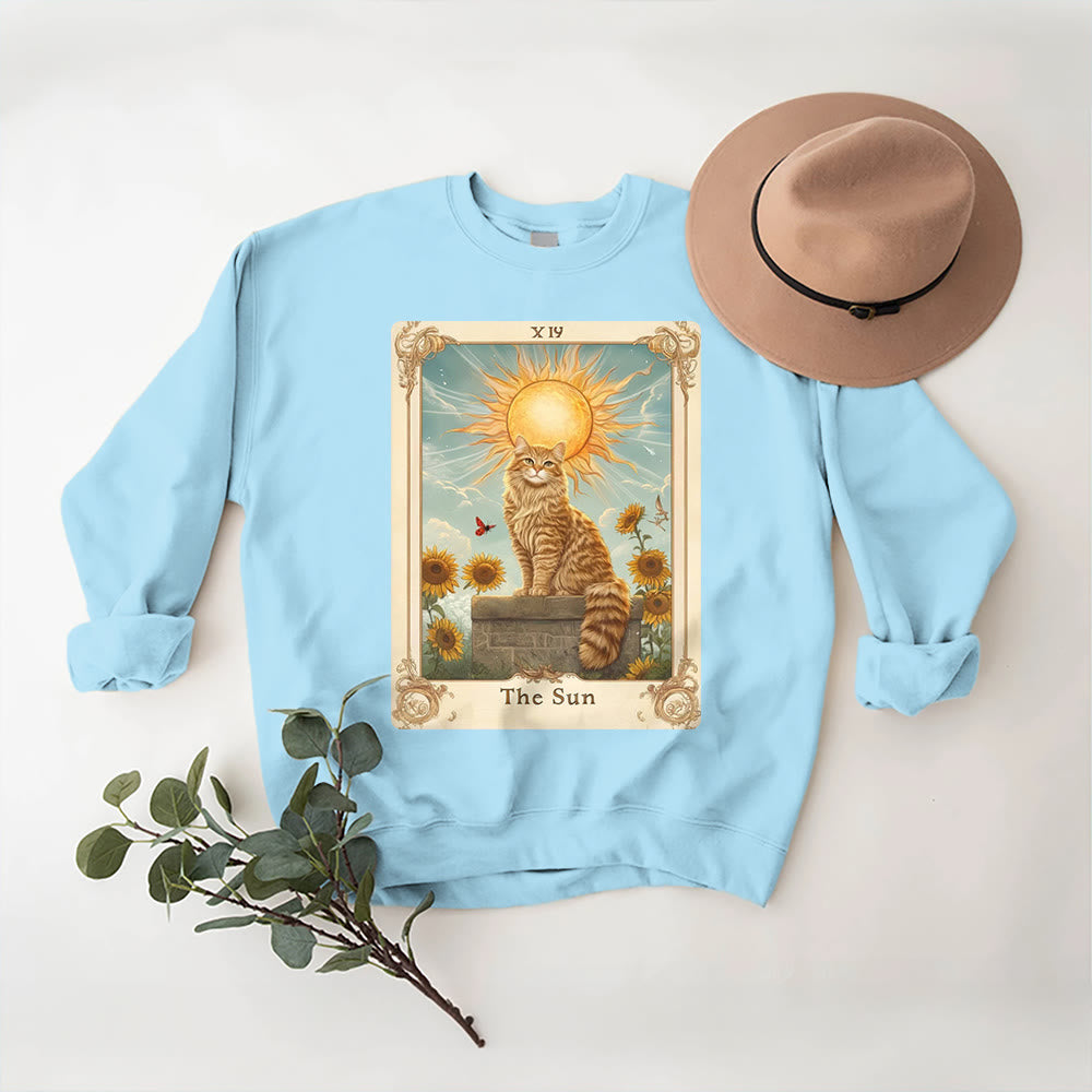 Olivenorma THE SUN Tarot Card Cat King Sunflowers Fleece Pullover Sweatshirt - Blue - 2XL - image 15