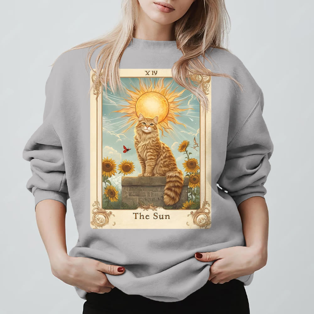 Olivenorma THE SUN Tarot Card Cat King Sunflowers Fleece Pullover Sweatshirt - image 4