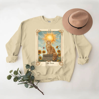 Olivenorma THE SUN Tarot Card Cat King Sunflowers Fleece Pullover Sweatshirt - LightYellow - 2XL - image 9
