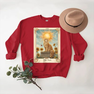 Olivenorma THE SUN Tarot Card Cat King Sunflowers Fleece Pullover Sweatshirt - Red - 2XL - image 11