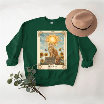 Olivenorma THE SUN Tarot Card Cat King Sunflowers Fleece Pullover Sweatshirt - Green - 2XL - image 13