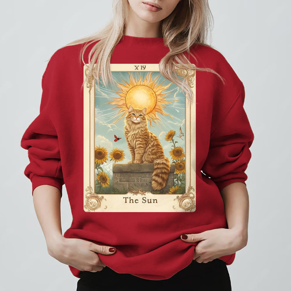 Olivenorma THE SUN Tarot Card Cat King Sunflowers Fleece Pullover Sweatshirt - image 12