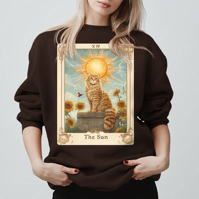 Olivenorma THE SUN Tarot Card Cat King Sunflowers Fleece Pullover Sweatshirt - image 1
