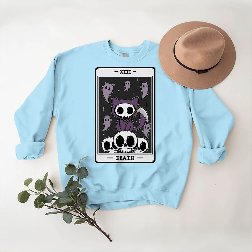 Olivenorma DEATH Skeleton Ghosts Tarot Card Long Sleeve Tee Fleece Sweatshirt - Blue - 2XL - image 15