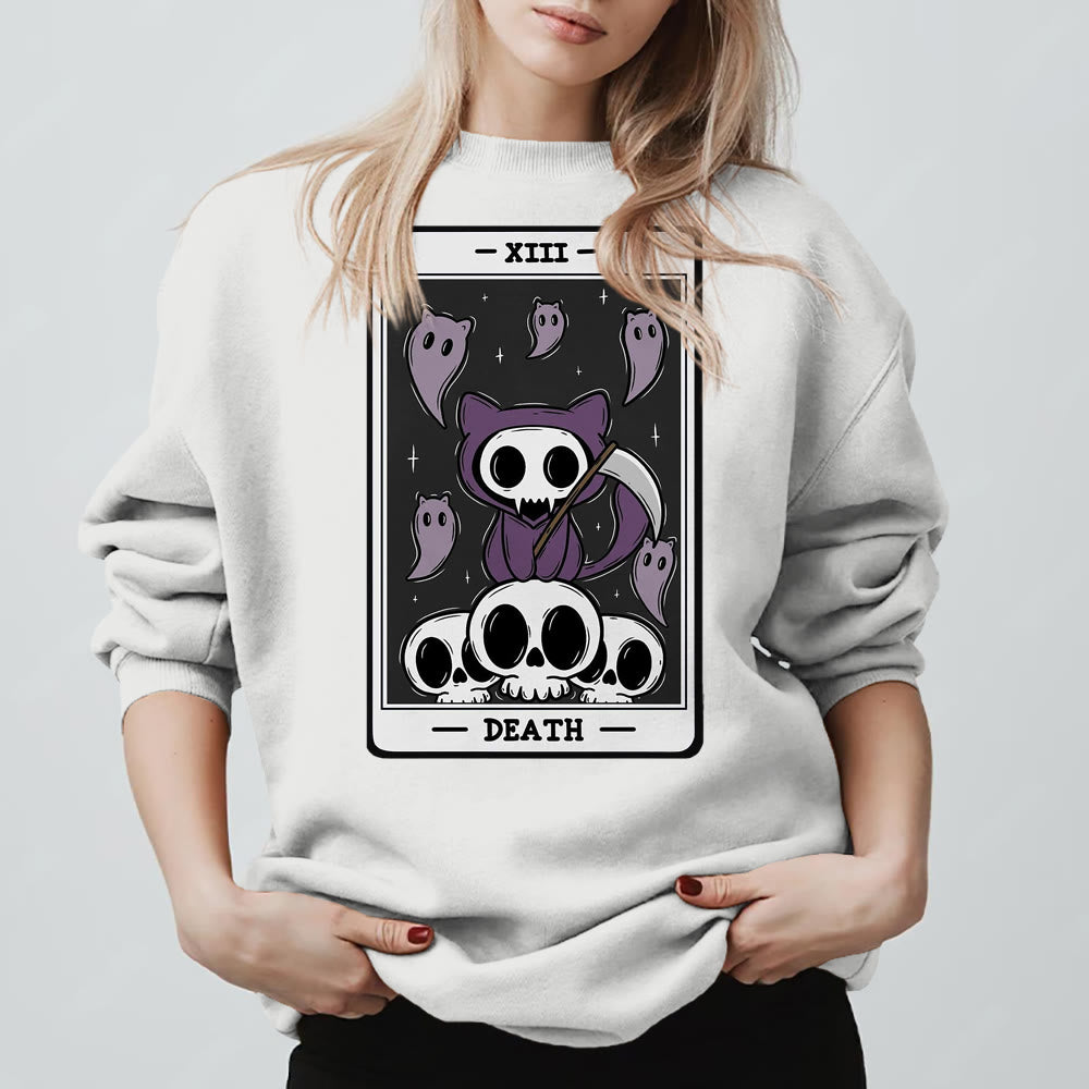 Olivenorma DEATH Skeleton Ghosts Tarot Card Long Sleeve Tee Fleece Sweatshirt - image 4