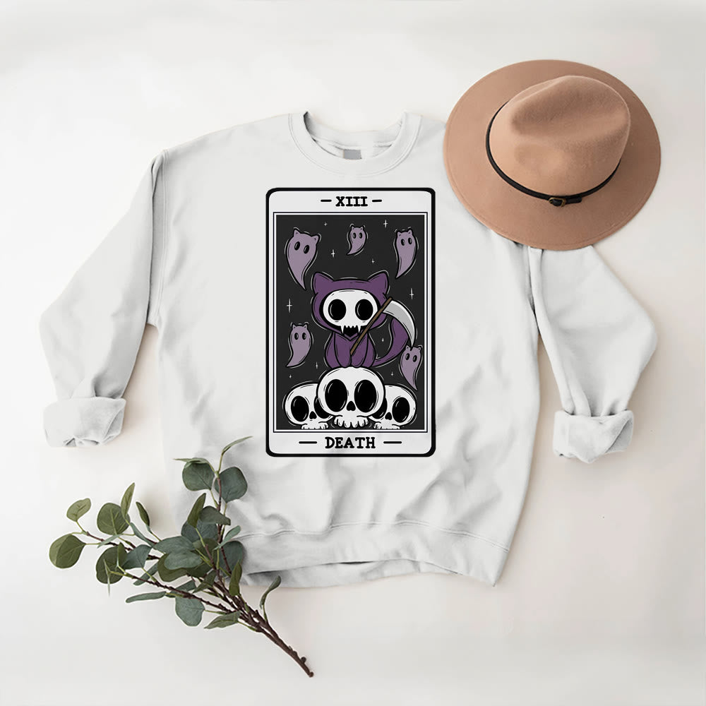 Olivenorma DEATH Skeleton Ghosts Tarot Card Long Sleeve Tee Fleece Sweatshirt - White - 2XL - image 3