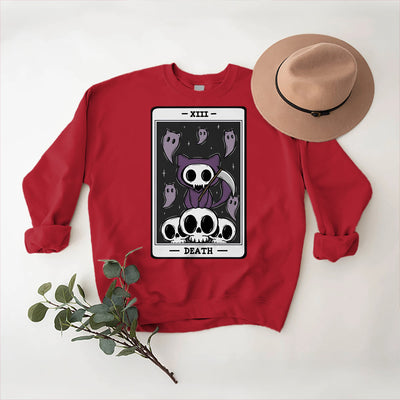 Olivenorma DEATH Skeleton Ghosts Tarot Card Long Sleeve Tee Fleece Sweatshirt - Red - 2XL - image 11