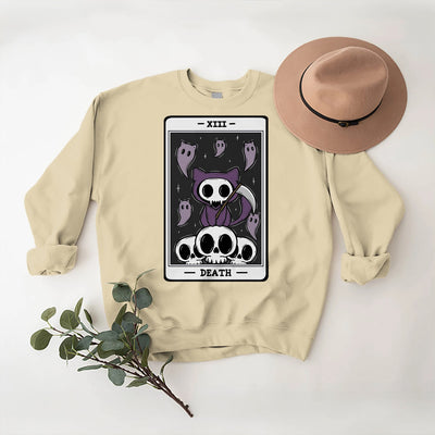 Olivenorma DEATH Skeleton Ghosts Tarot Card Long Sleeve Tee Fleece Sweatshirt - LightYellow - 2XL - image 9