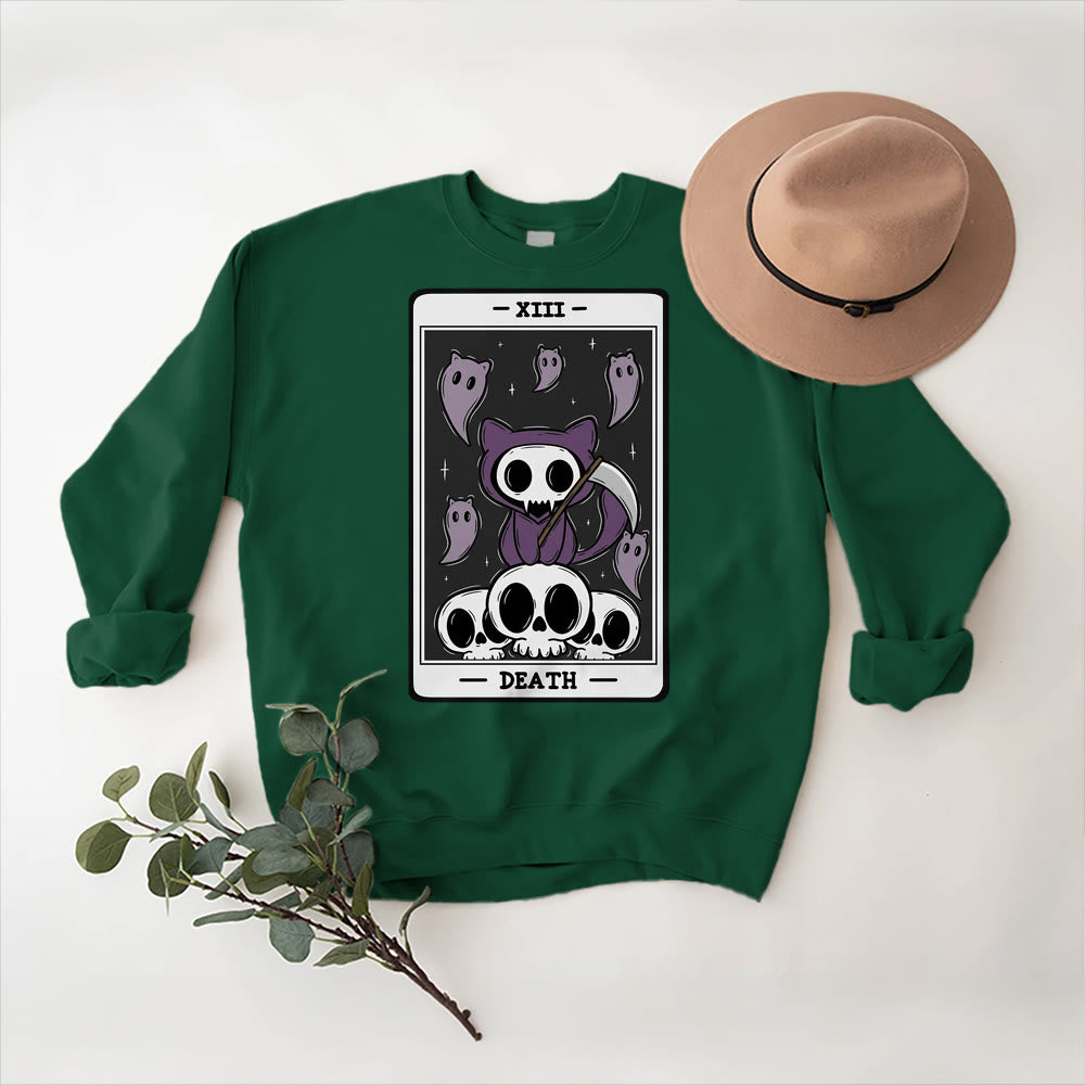 Olivenorma DEATH Skeleton Ghosts Tarot Card Long Sleeve Tee Fleece Sweatshirt - Green - 2XL - image 13