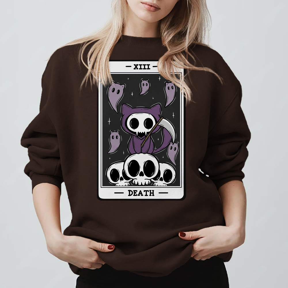 Olivenorma DEATH Skeleton Ghosts Tarot Card Long Sleeve Tee Fleece Sweatshirt - image 6