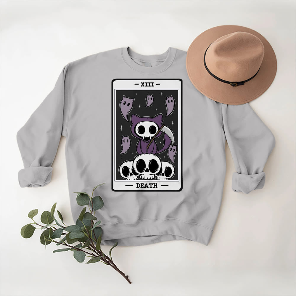 Olivenorma DEATH Skeleton Ghosts Tarot Card Long Sleeve Tee Fleece Sweatshirt - Grey - 2XL - image 7