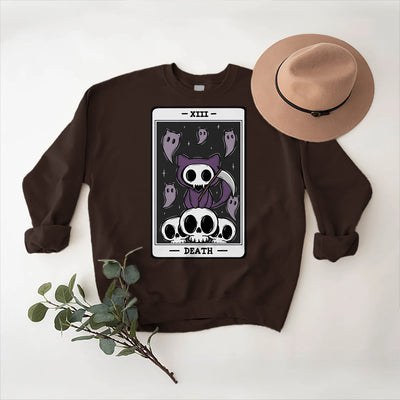 Olivenorma DEATH Skeleton Ghosts Tarot Card Long Sleeve Tee Fleece Sweatshirt - Brown - 2XL - image 5