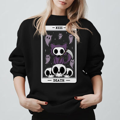 Olivenorma DEATH Skeleton Ghosts Tarot Card Long Sleeve Tee Fleece Sweatshirt - image 1