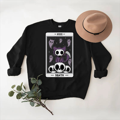 Olivenorma DEATH Skeleton Ghosts Tarot Card Long Sleeve Tee Fleece Sweatshirt - Black - 2XL - image 0