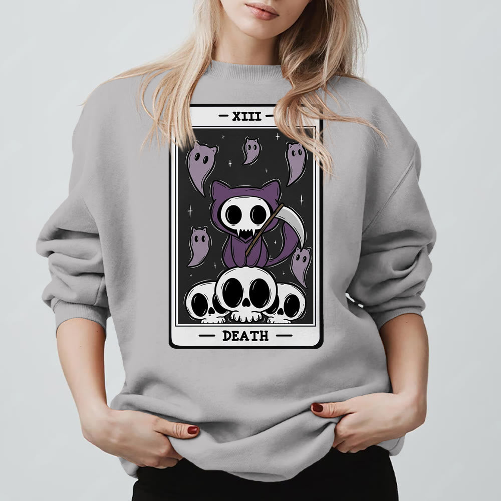 Olivenorma DEATH Skeleton Ghosts Tarot Card Long Sleeve Tee Fleece Sweatshirt - image 8