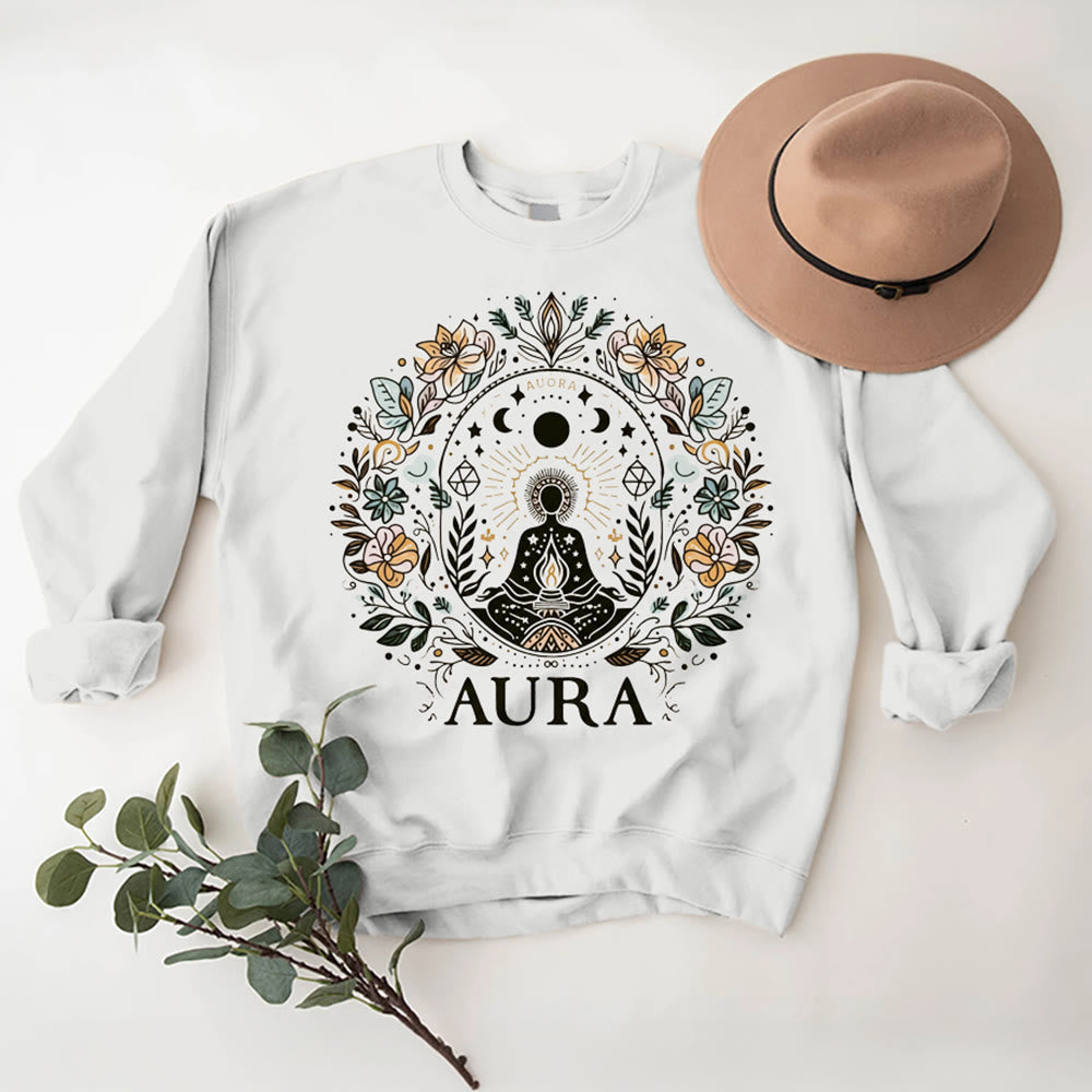 Olivenorma AURA Meditation Sweatshirt Long Sleeve Fleece Crewneck Pullover Sweatshirt - White - 2XL - image 0