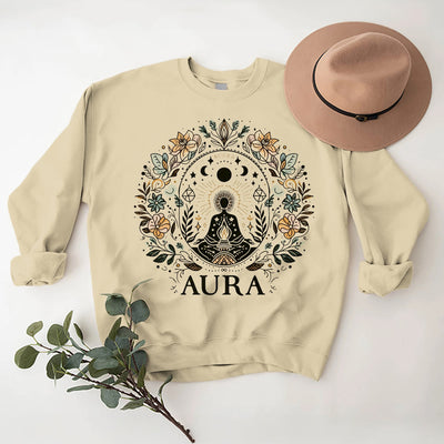 Olivenorma AURA Meditation Sweatshirt Long Sleeve Fleece Crewneck Pullover Sweatshirt - LightYellow - 2XL - image 5